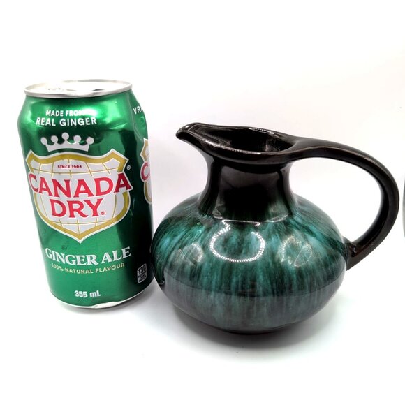 Vtg Blue Mountain Pottery BMP Blue/Green Drip Glaze Pitcher 4x5" Retro MCM VGC - Picture 2 of 10